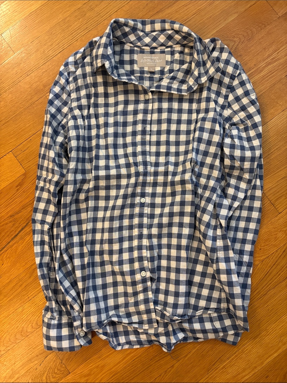 Banana Republic Blue & White Gingham Button-Down Shirt